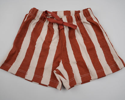 Brown Striped Shorts Set