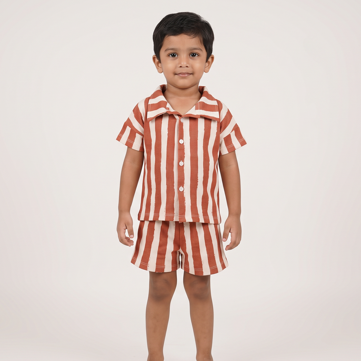Brown Striped Shorts Set