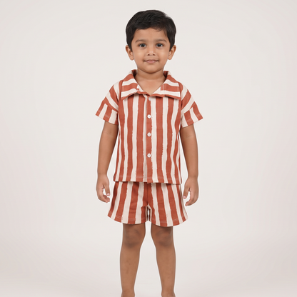 Brown Striped Shorts Set
