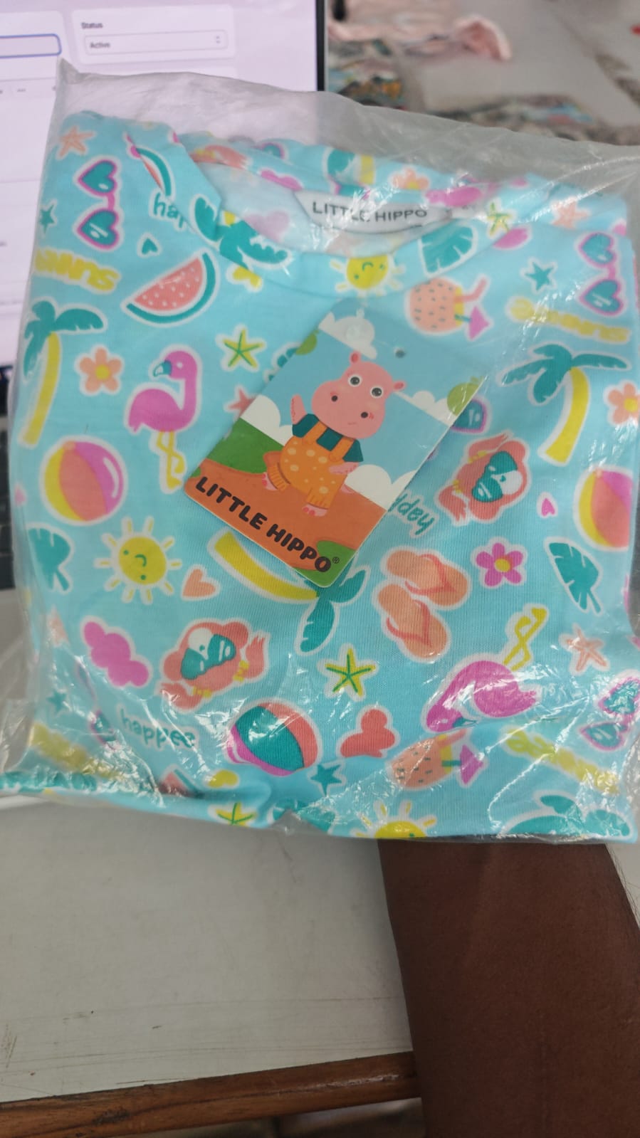 Lt Blue Flamingo Shorts Set