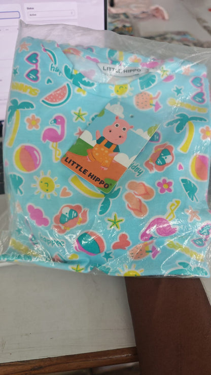 Lt Blue Flamingo Shorts Set