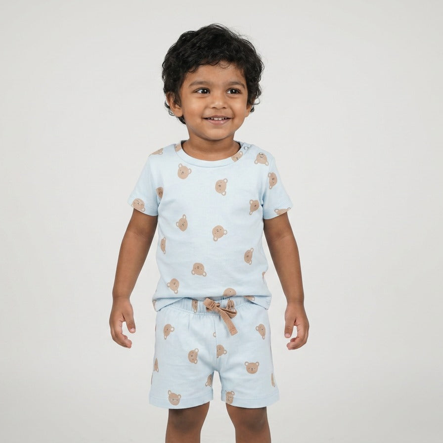 Blue Teddy Shorts Set