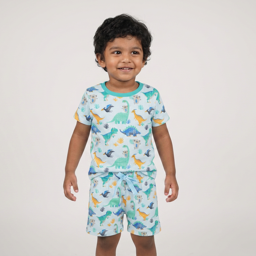 Dino Lt. Blue Shorts Set